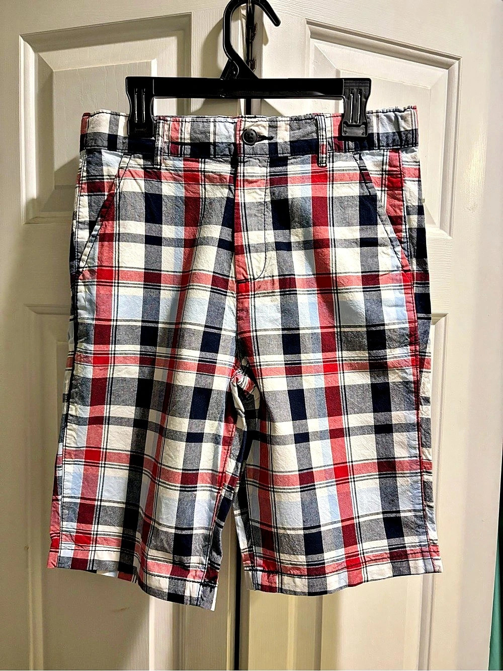 The Children's Place Boys Plaid Chino Shorts Red & Blue Size 12 NWT